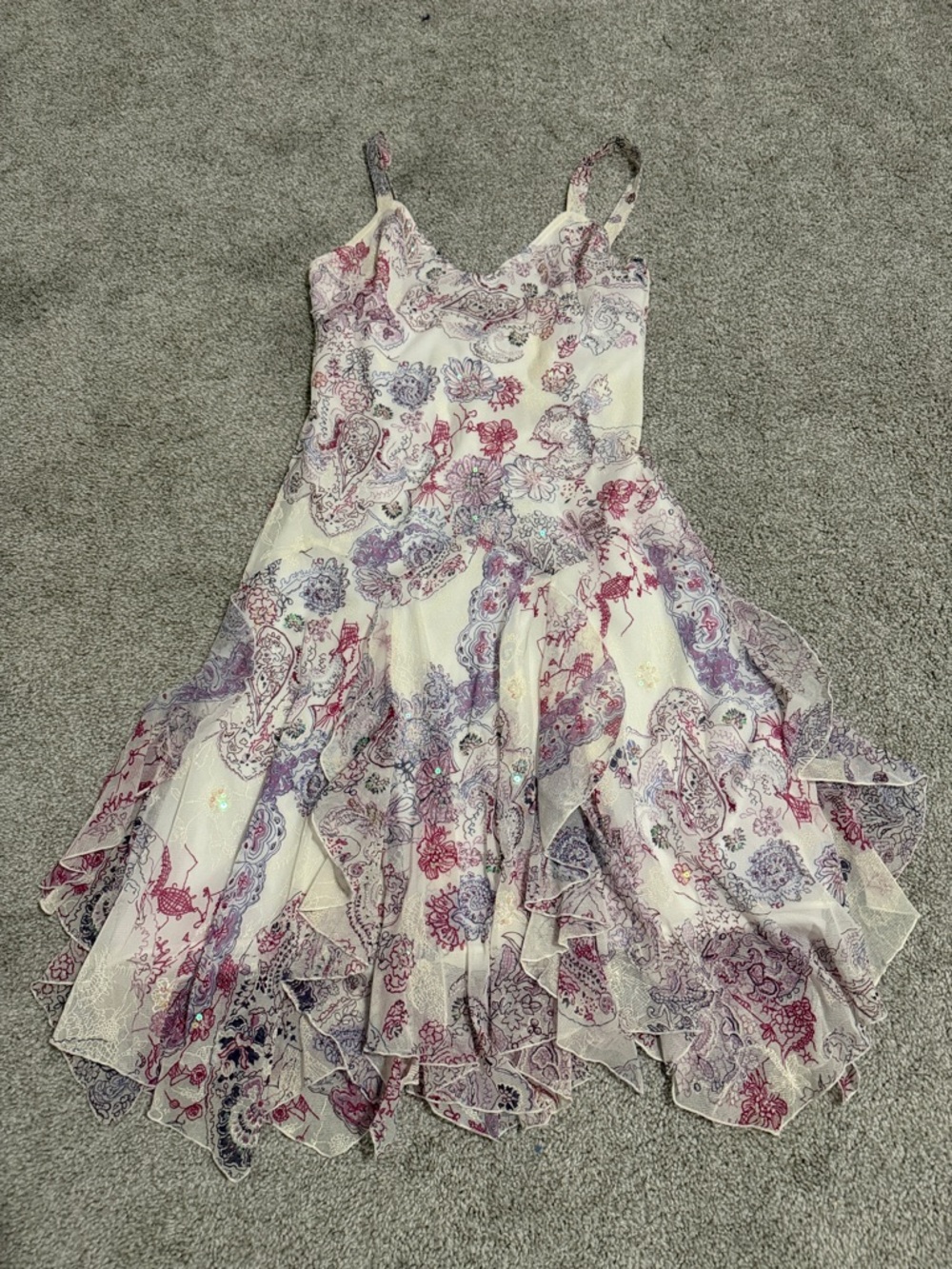 Women ' Cream Floral Paisley Spaghetti-Strap Dress